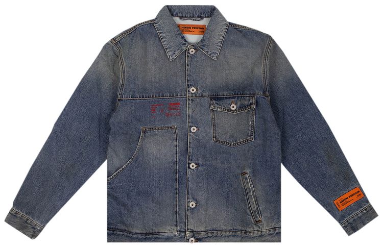 Heron Preston Washed Denim Logo Worker Jacket Blue