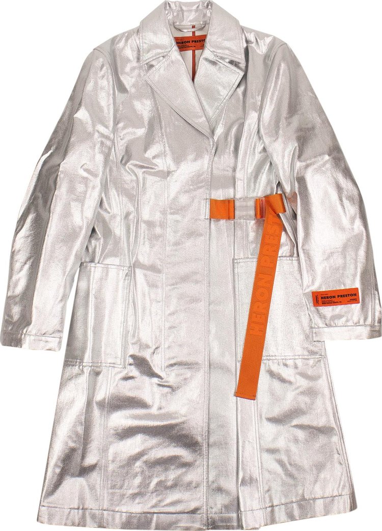 Heron Preston Metallic Contrast Panel Trench Coat 'Silver'