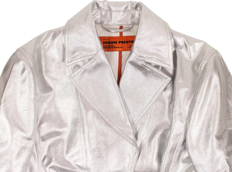 Heron Preston Metallic Contrast Panel Trench Coat Silver