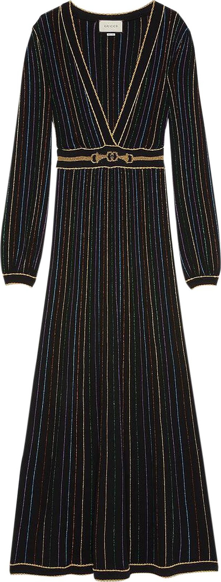 Gucci Lamé Striped Wool Dress 'Black/Multicolor'