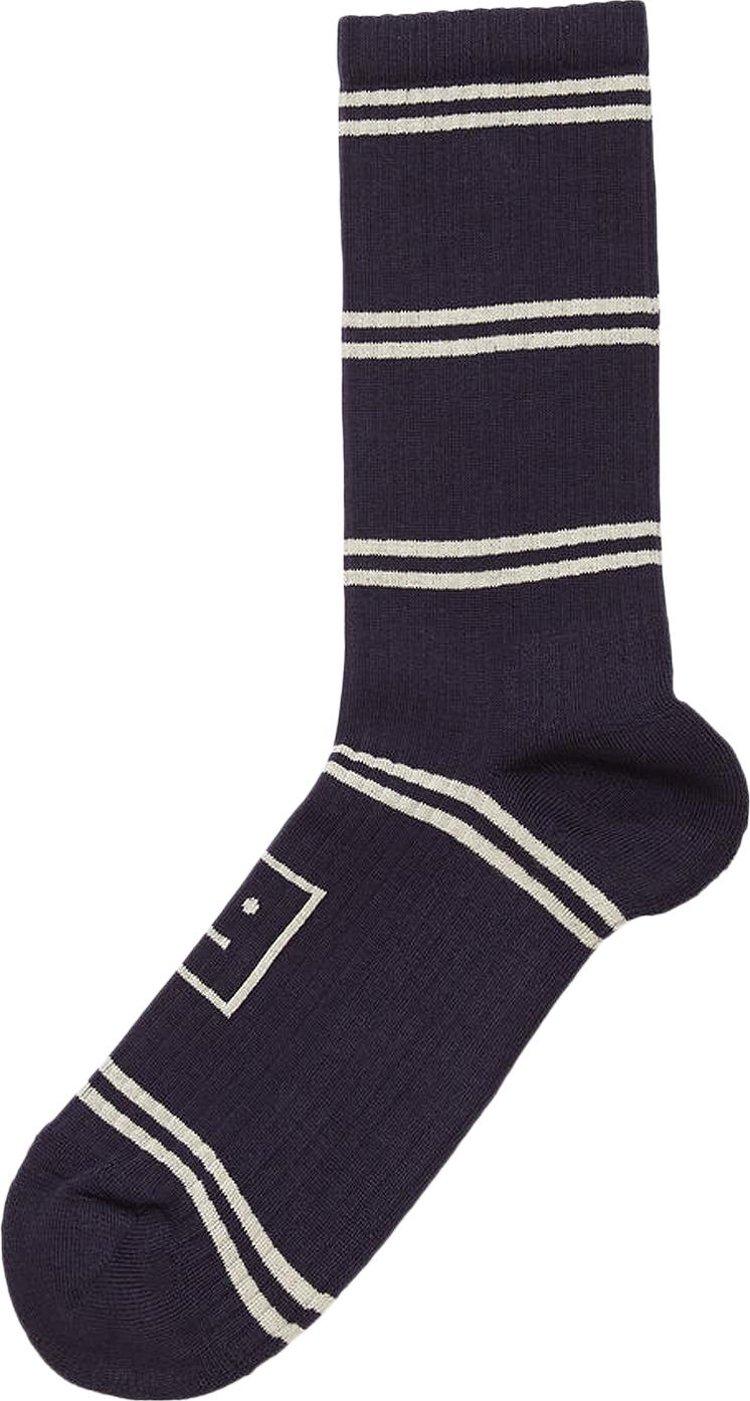 Acne Studios Face Jacquard Striped Socks 'Navy/Cream'