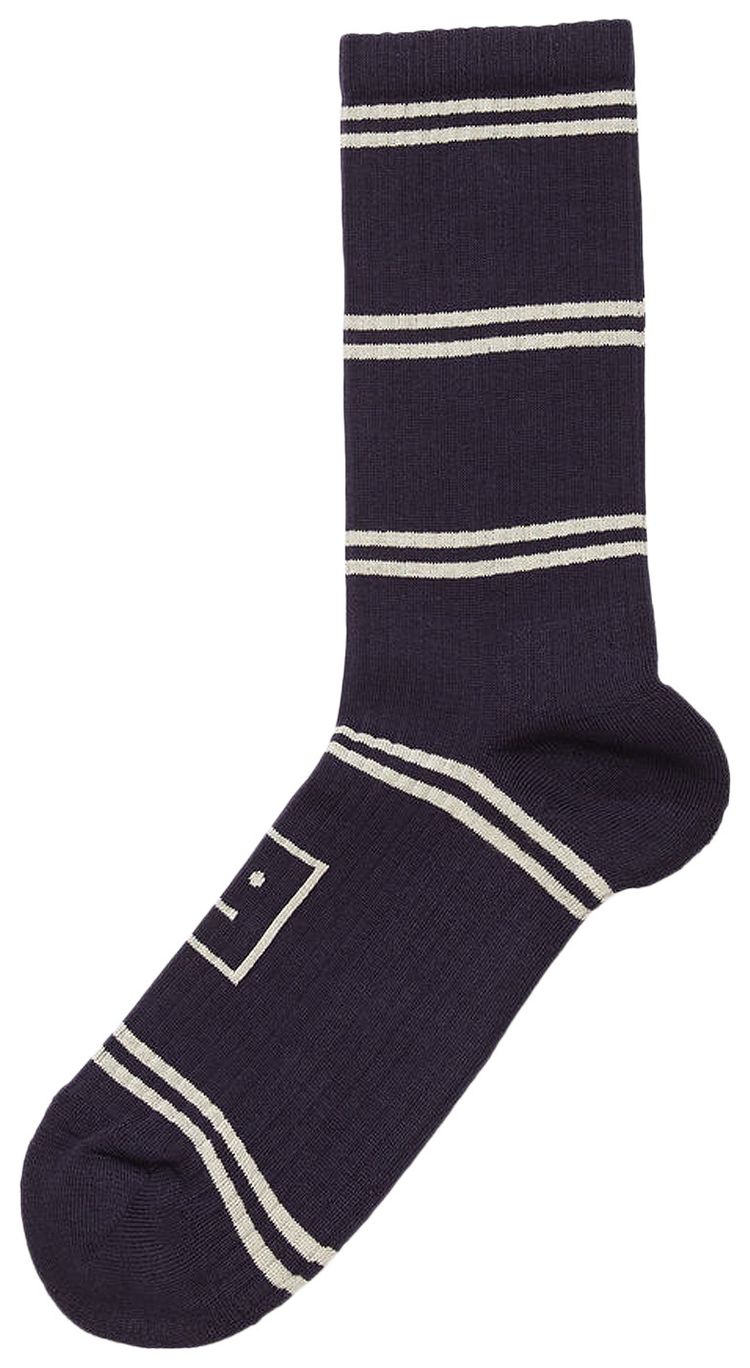 Acne Studios Face Jacquard Striped Socks 'Navy/Cream'