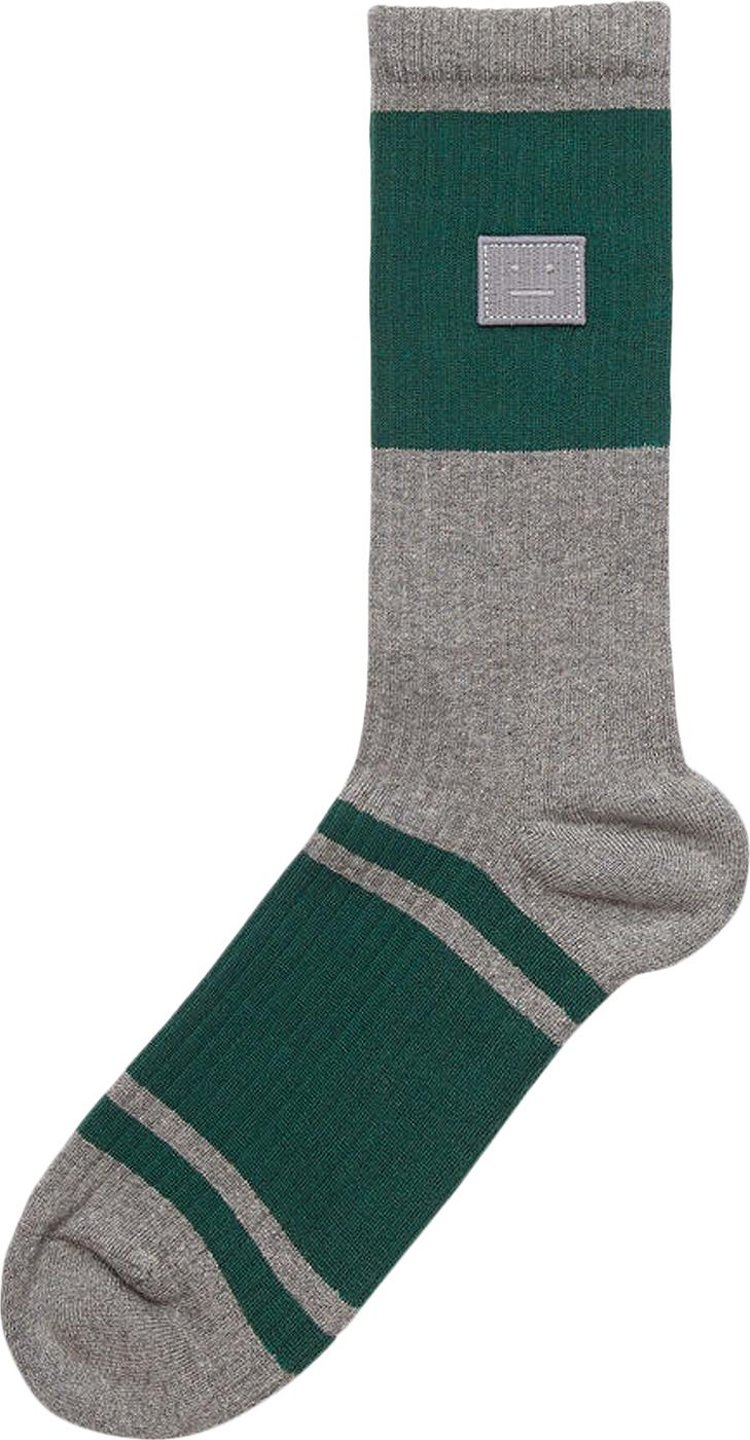 Acne Studios Face Patch Striped Socks 'Grey Melange/Forest Green'