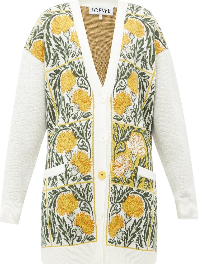 Loewe x William De Mordan Floral Embroidered Oversize Cardigan 'White/Yellow'