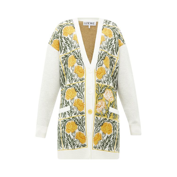 Loewe x William De Mordan Floral Embroidered Oversize Cardigan WhiteYellow