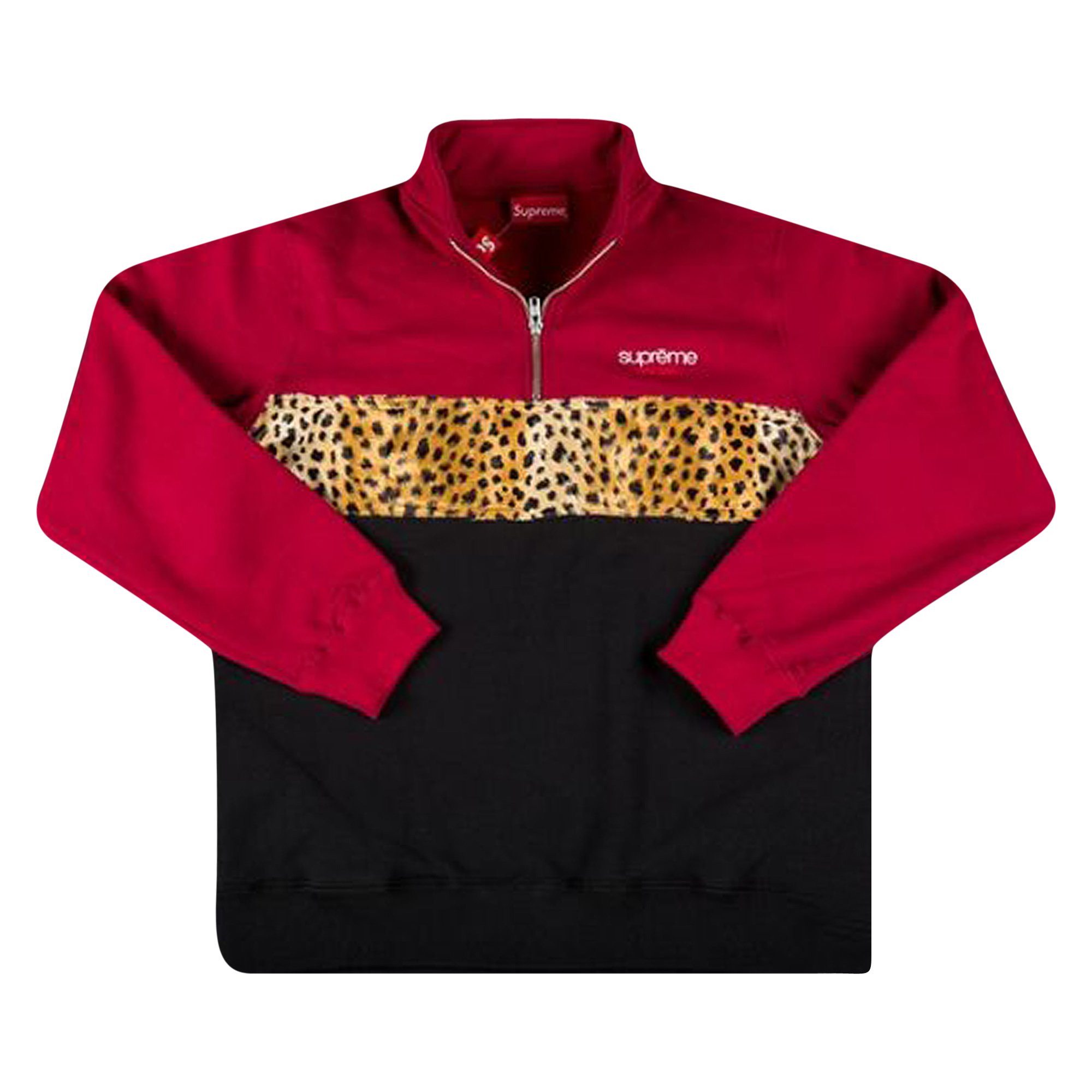 Supreme Leopard Panel Half Zip Sweatshirt 'Cardinal' | GOAT
