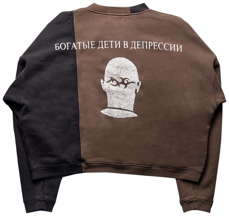 Enfants Riches Deprimes Russian Tattoo Paneled Crewneck Faded BrownBlack