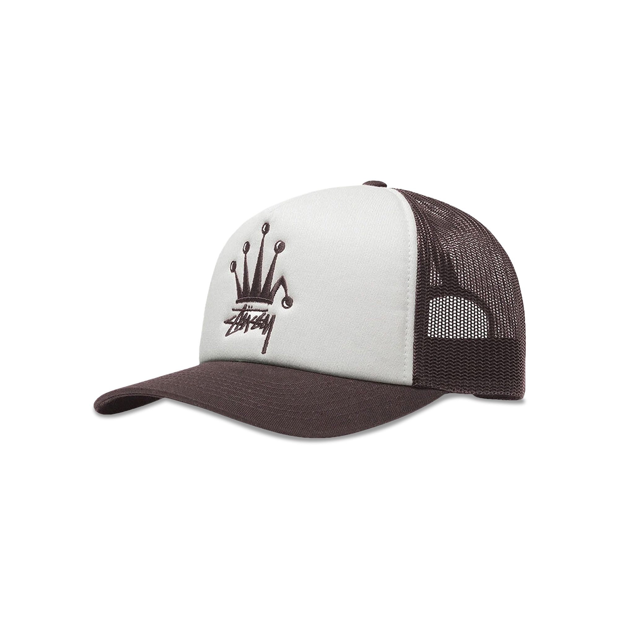 Stussy Crown Stock Trucker Cap color White Black Adjustable