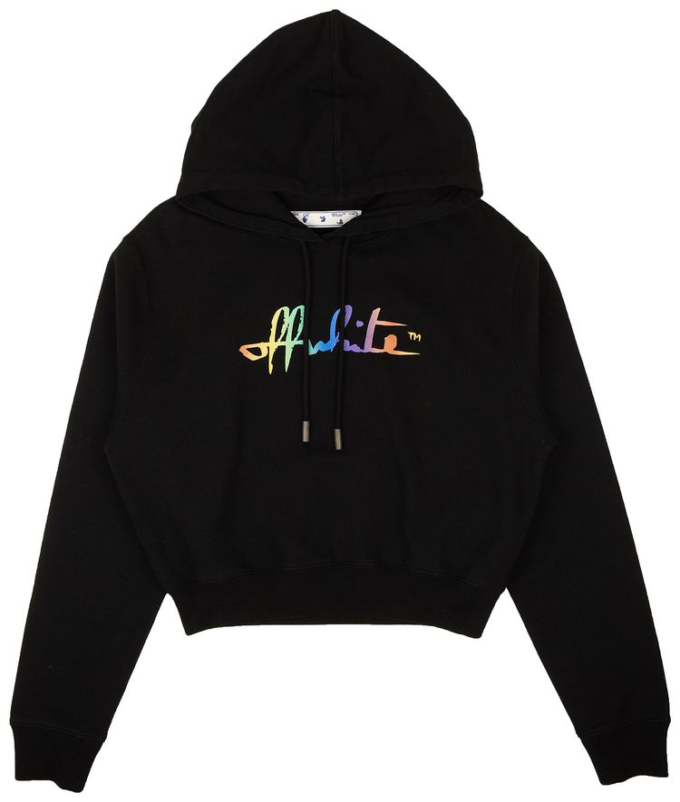 Off White Rainbow Cropped Hoodie BlackMulticolor