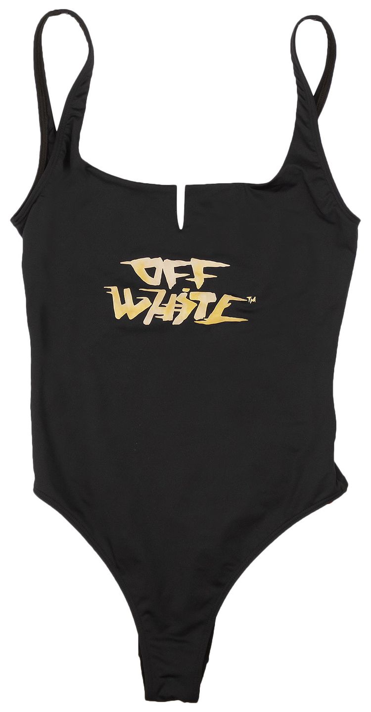 Off White Watercolor Type Slit Swimsuit BlackYellow