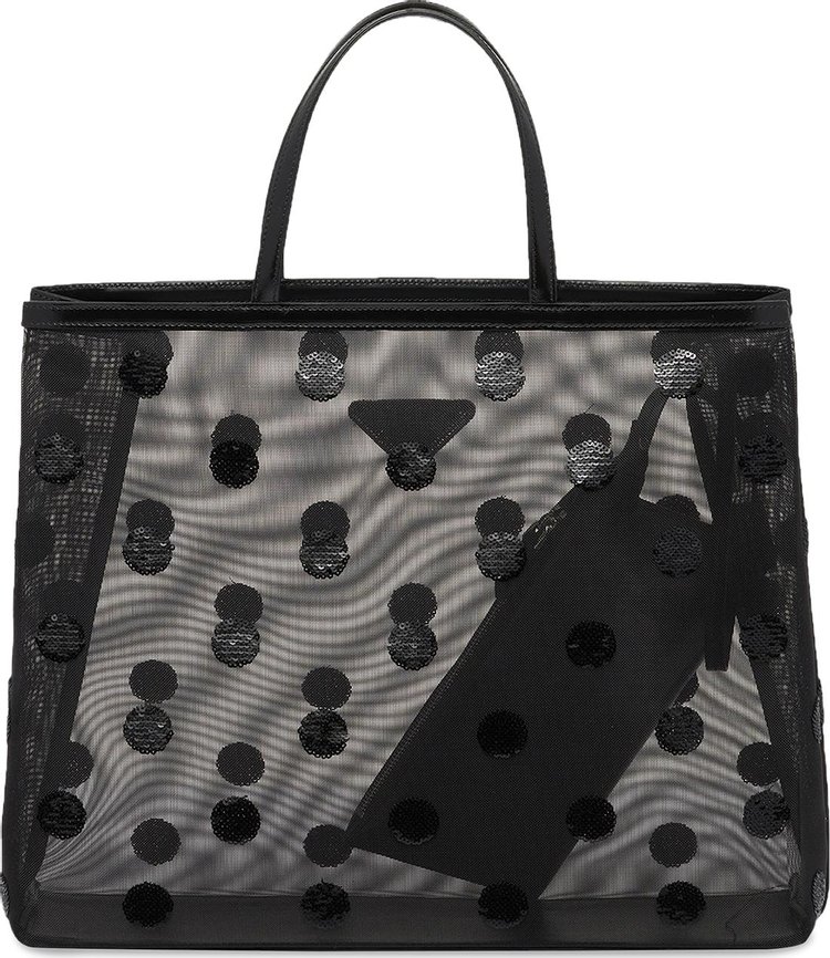 Prada Sequined Mesh Tote Bag Black