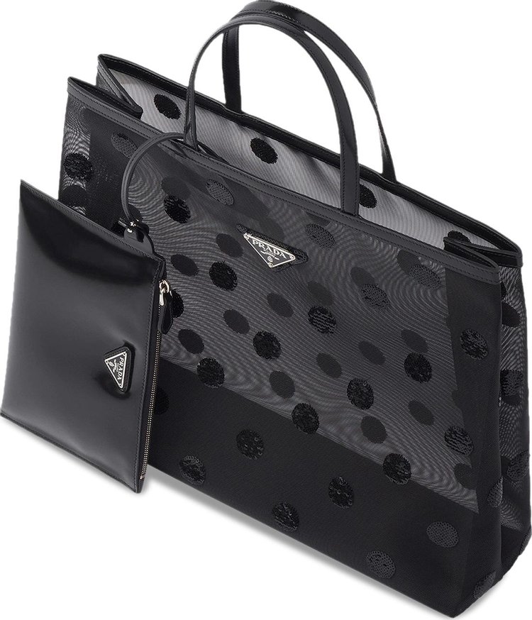 Prada Sequined Mesh Tote Bag Black