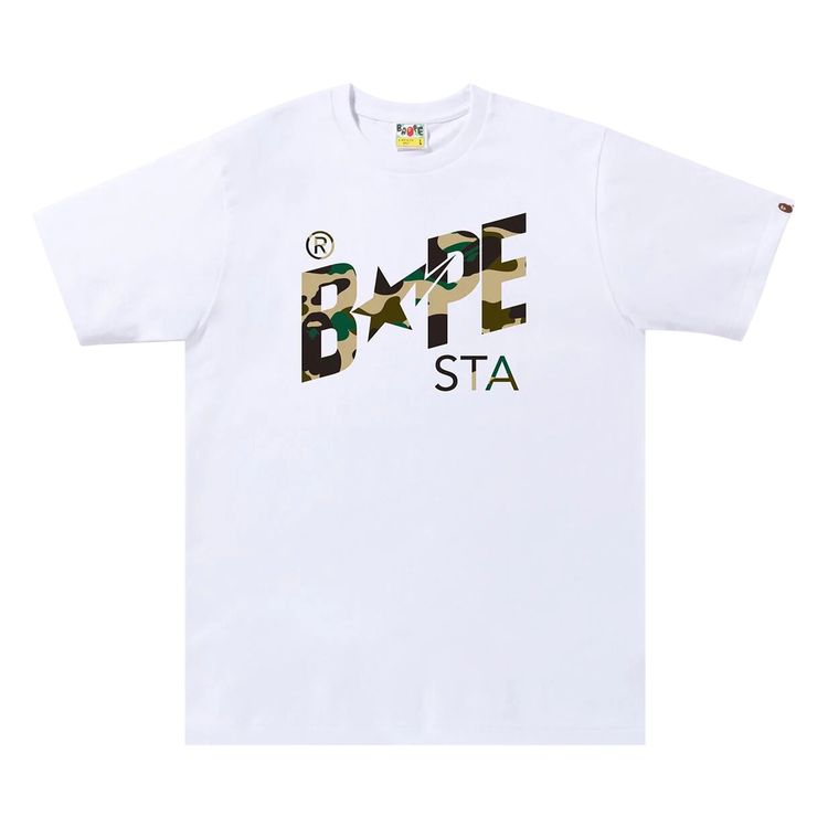 BAPE 1st Camo BAPE Sta Logo Tee WhiteYellow