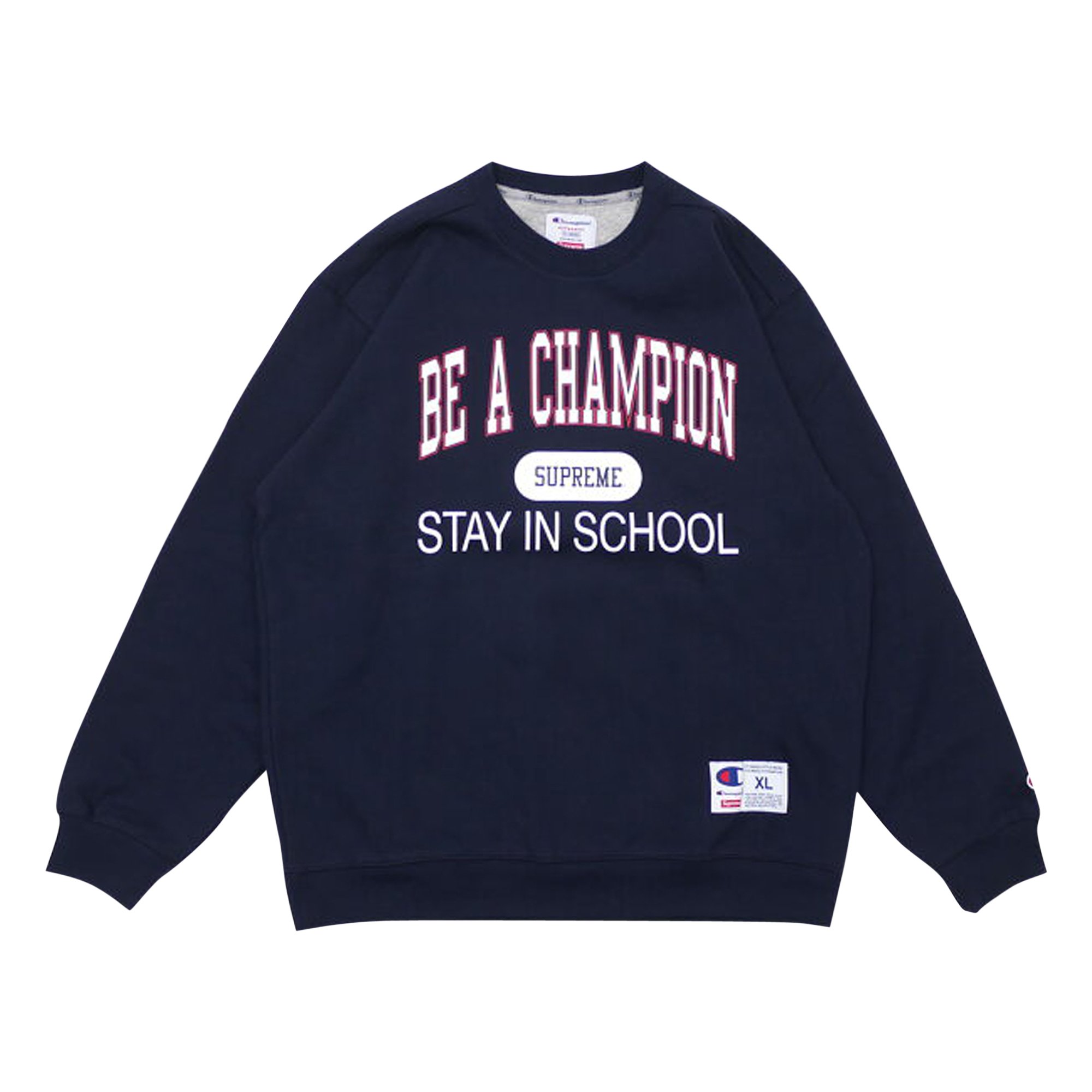 Buy Supreme x Champion Stay In School Crewneck 'Navy' - SS18SW7 