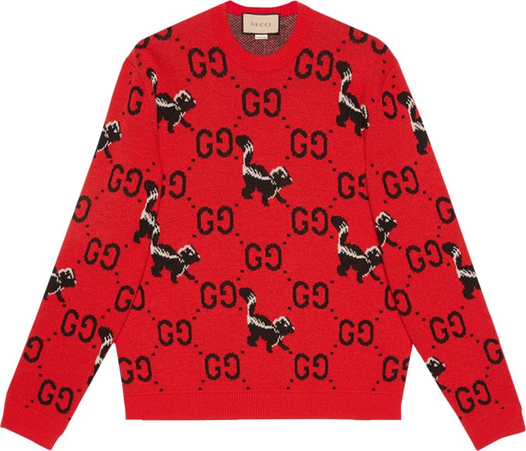 Gucci GG And Skunk Wool Knit Sweater 'Red' | GOAT