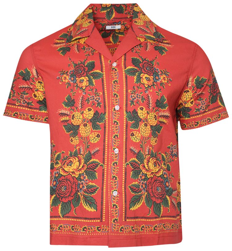Bode Floribunda Short Sleeve Shirt RedMulticolor