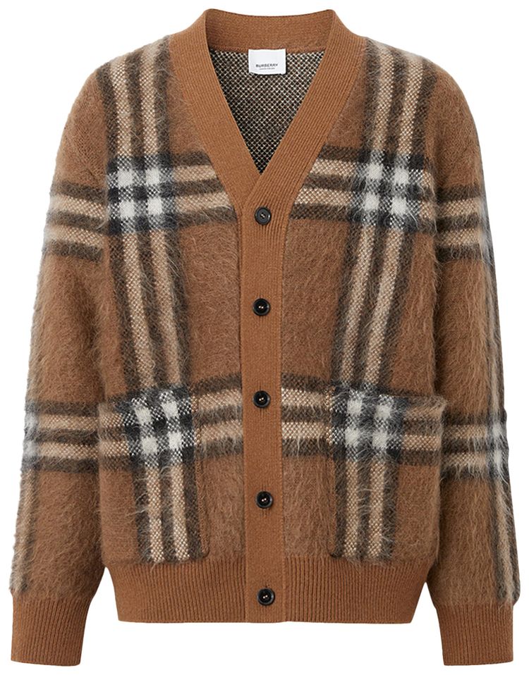 Burberry Check Jacquard Cardigan Dark Birch Brown
