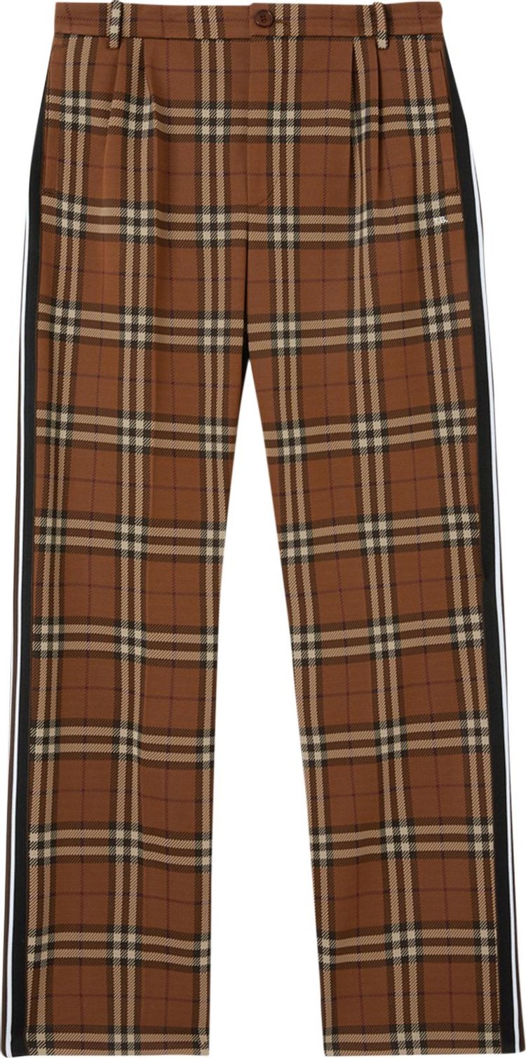 Burberry Side Stripe Check Jacquard Wide Leg Trousers 'Brown'