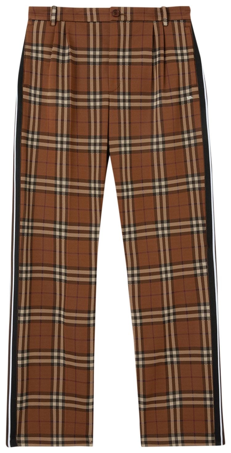 Burberry Side Stripe Check Jacquard Wide Leg Trousers Brown