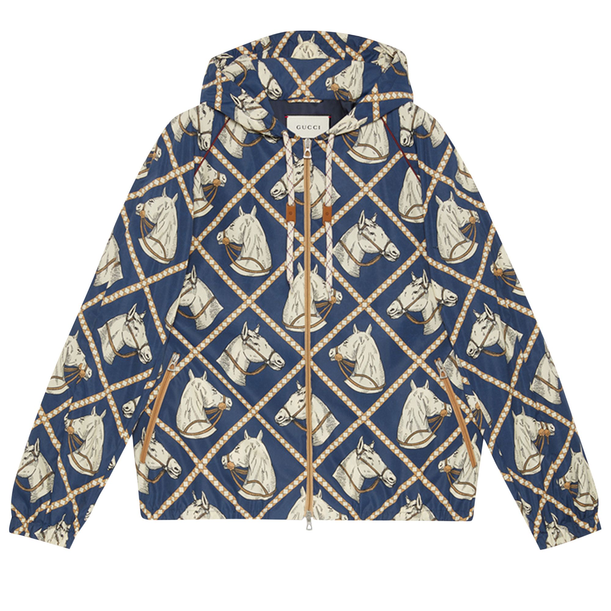 Buy Gucci Equestrian Print Hooded Jacket Blue Brown 714801 Z8A6J 4310 GOAT