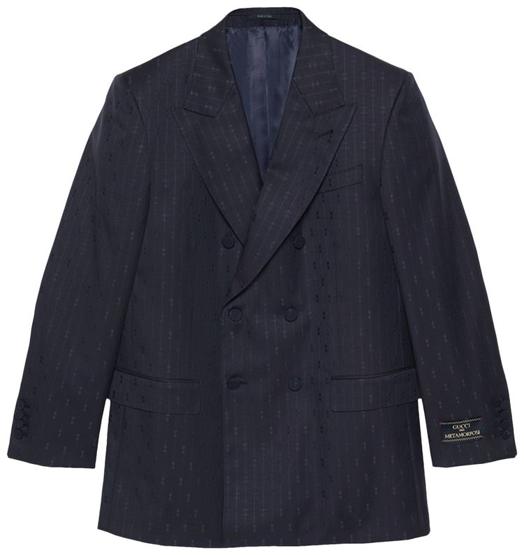 Gucci Horsebit Striped Wool Jacket Dark Blue