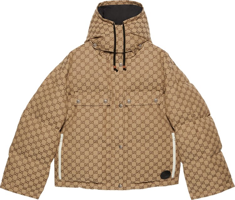 Gucci x The North Face Womens GG Padded Jacket Black Ebony Beige