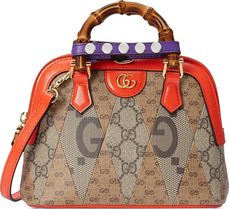 GUCCI Diana mini leather-trimmed crystal-embellished canvas-jacquard tote