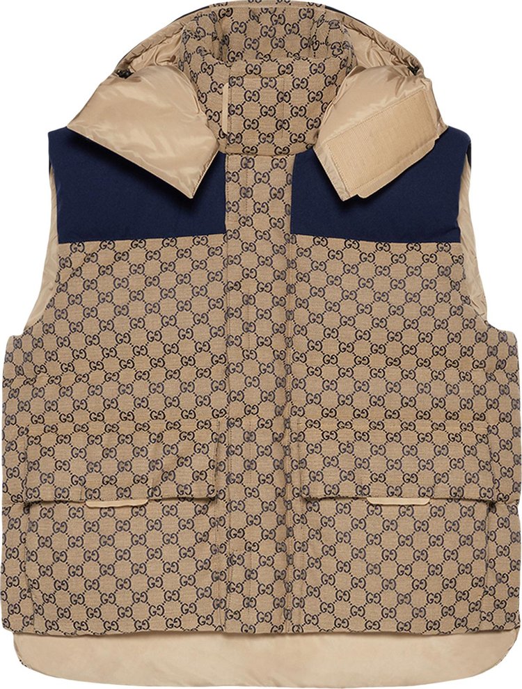 Gucci GG Canvas Down Vest With Detachable Hood 'Tan'