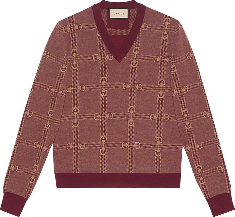 Gucci Horsebit Jacquard Knit Sweater 'Bordeaux/Camel'