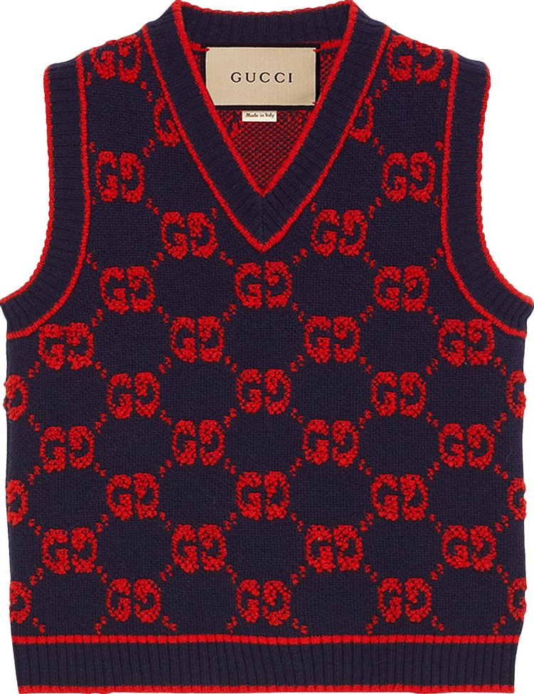 Gucci GG Wool Bouclé Jacquard Vest 'Blue/Red'