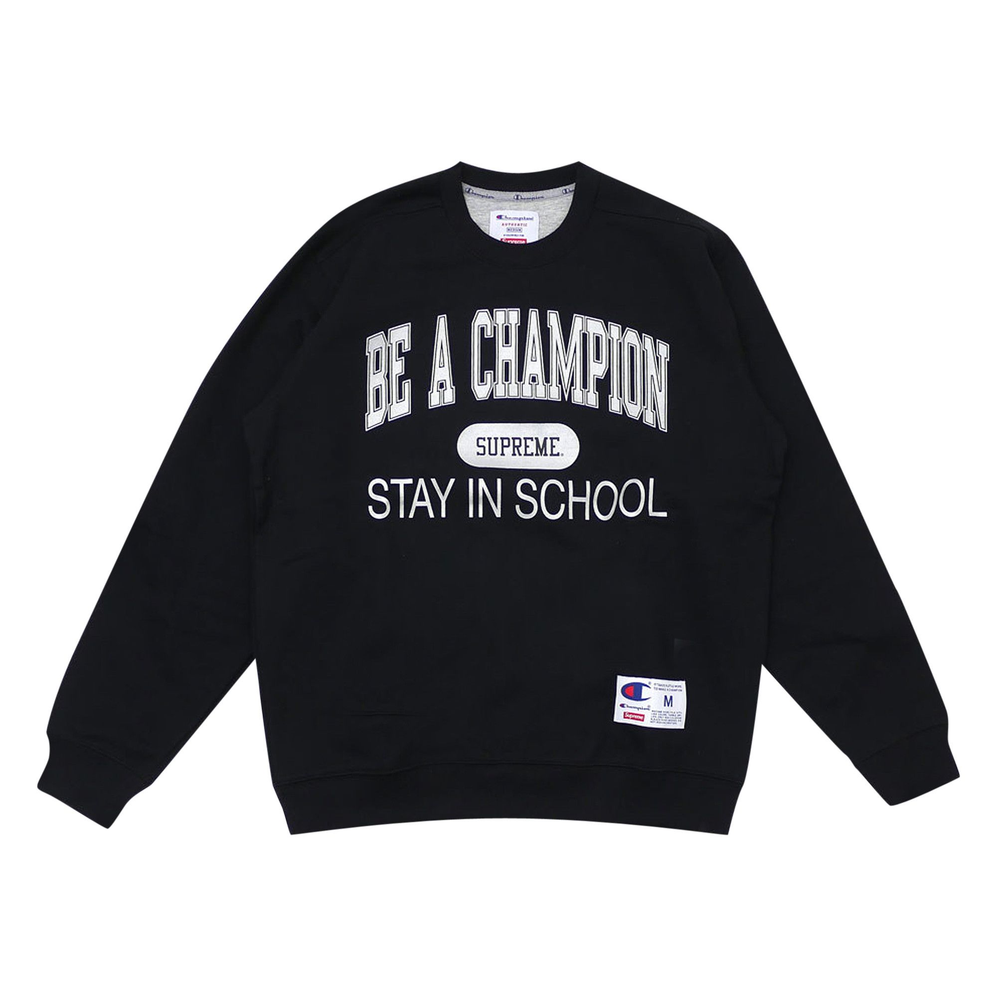 Buy Supreme x Champion Stay In School Crewneck Black SS18SW7