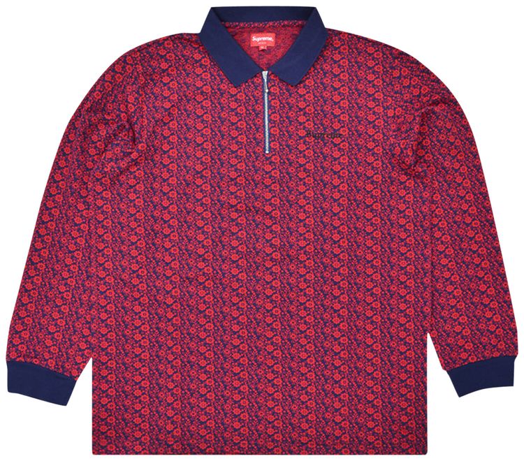Supreme Floral Jacquard Zip Long Sleeve Polo Magenta