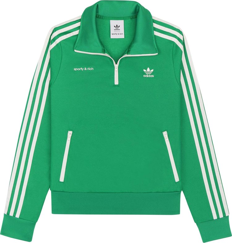 Sporty & Rich x Adidas Quarter Zip Track Jacket 'Jolly Green/Cream'
