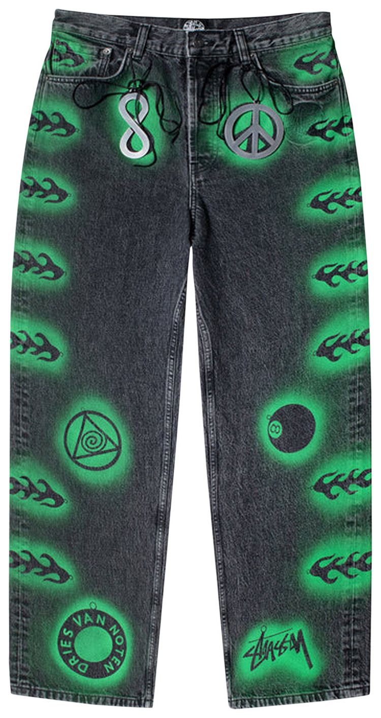 Stussy x Dries Van Noten Hand Stencilled Jeans Washed Black