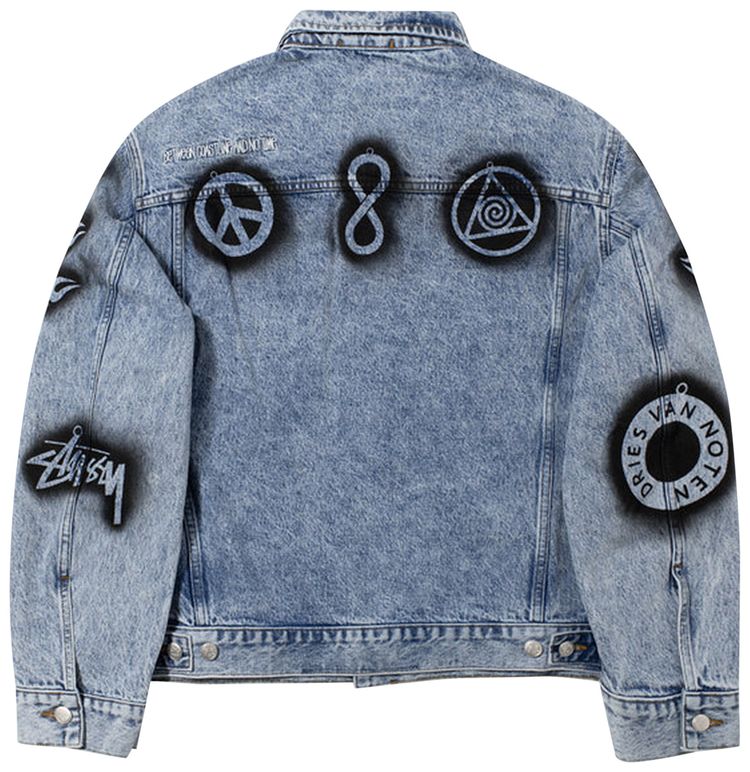 Stussy x Dries Van Noten Hand Stencilled Denim Jacket Washed Blue