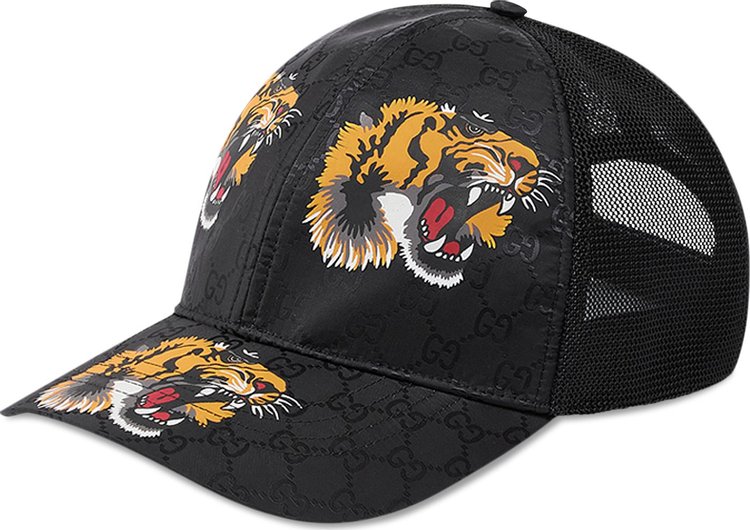 Gucci Tiger Print Gg Supreme Baseball Cap In Black