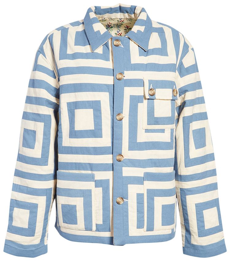 Bode White House Steps Quilt Jacket BlueCream