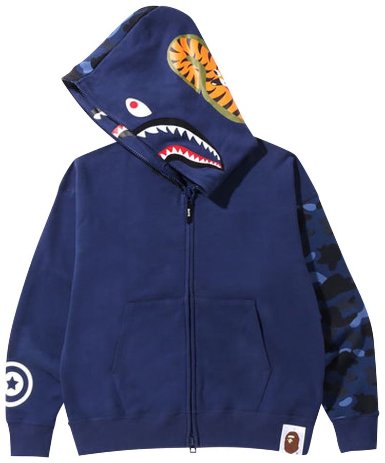 BAPE Color Camo Giant Shark Loose Fit Full Zip Hoodie Navy