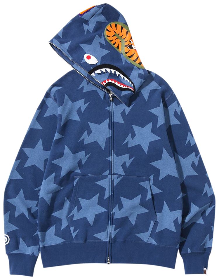 BAPE Sta Pattern Shark Full Zip Hoodie Indigo