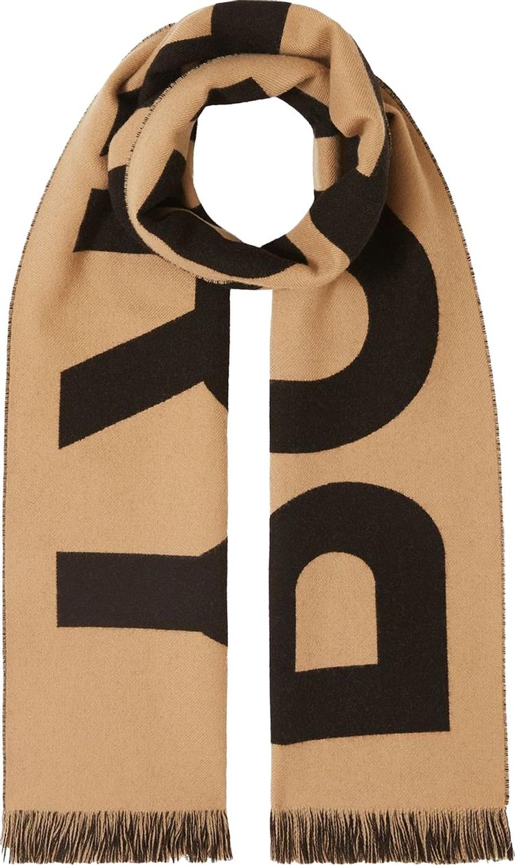 Burberry Logo Jacquard Wool Scarf Beige