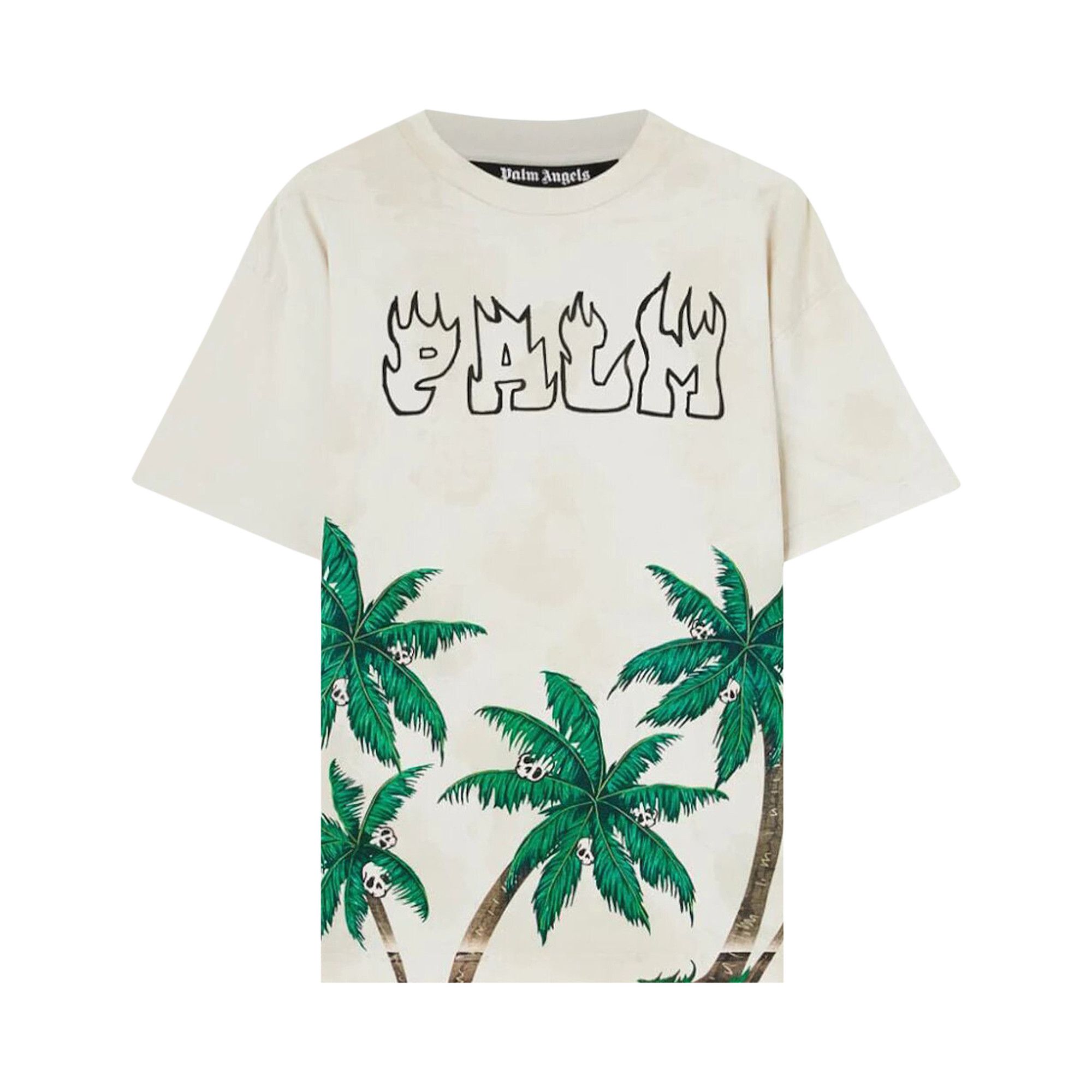 Buy Palm Angels Palms And Skull Vintage Tee White PMAA072S23JER0050155 GOAT