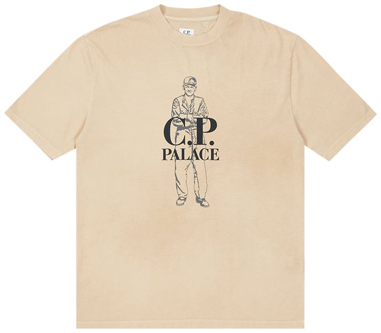 Palace x CP Company Logo T Shirt Stone
