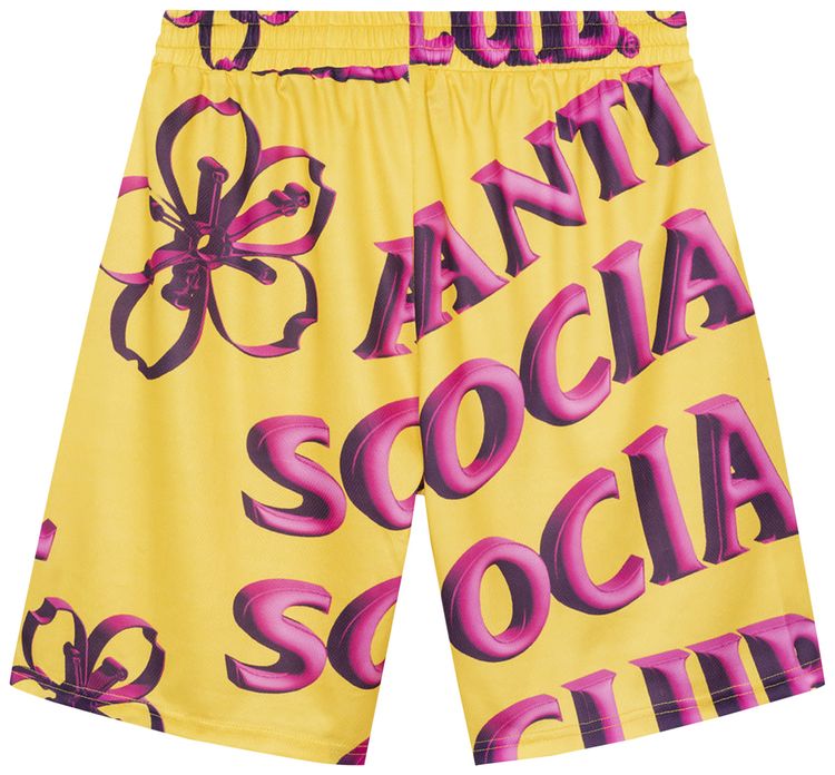 Anti Social Social Club Coral Crush Bored Yellow Mesh Shorts Yellow