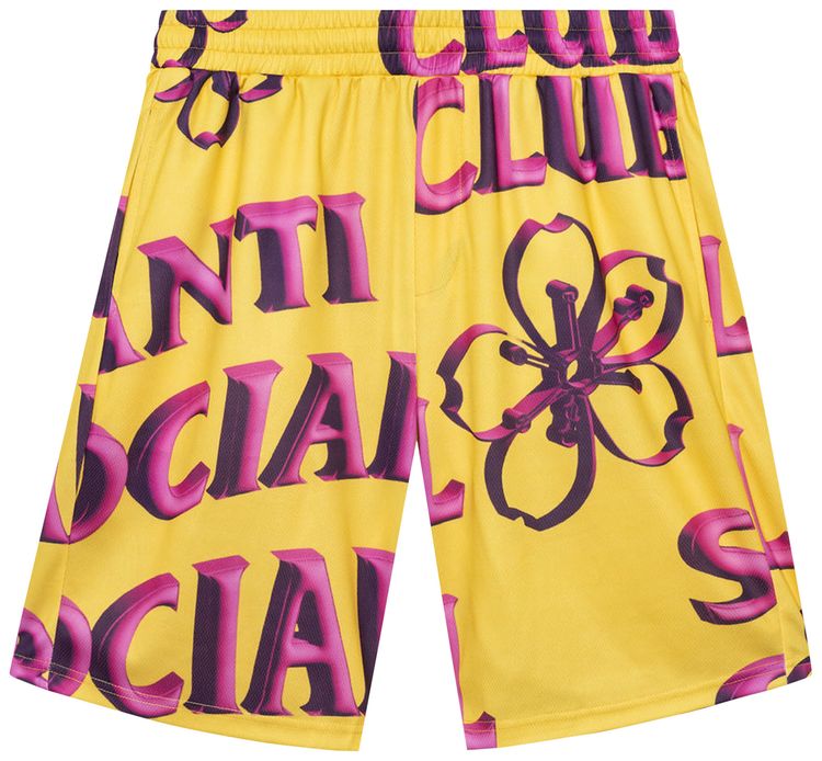 Anti Social Social Club Coral Crush Bored Yellow Mesh Shorts Yellow