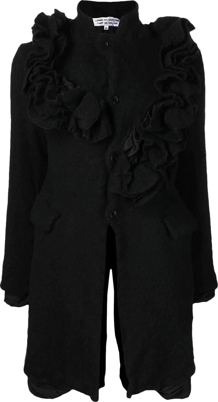 Comme des Garçons Asymmetrical Ruffled Flower Lapel Heavy Wool Coat 'Black'