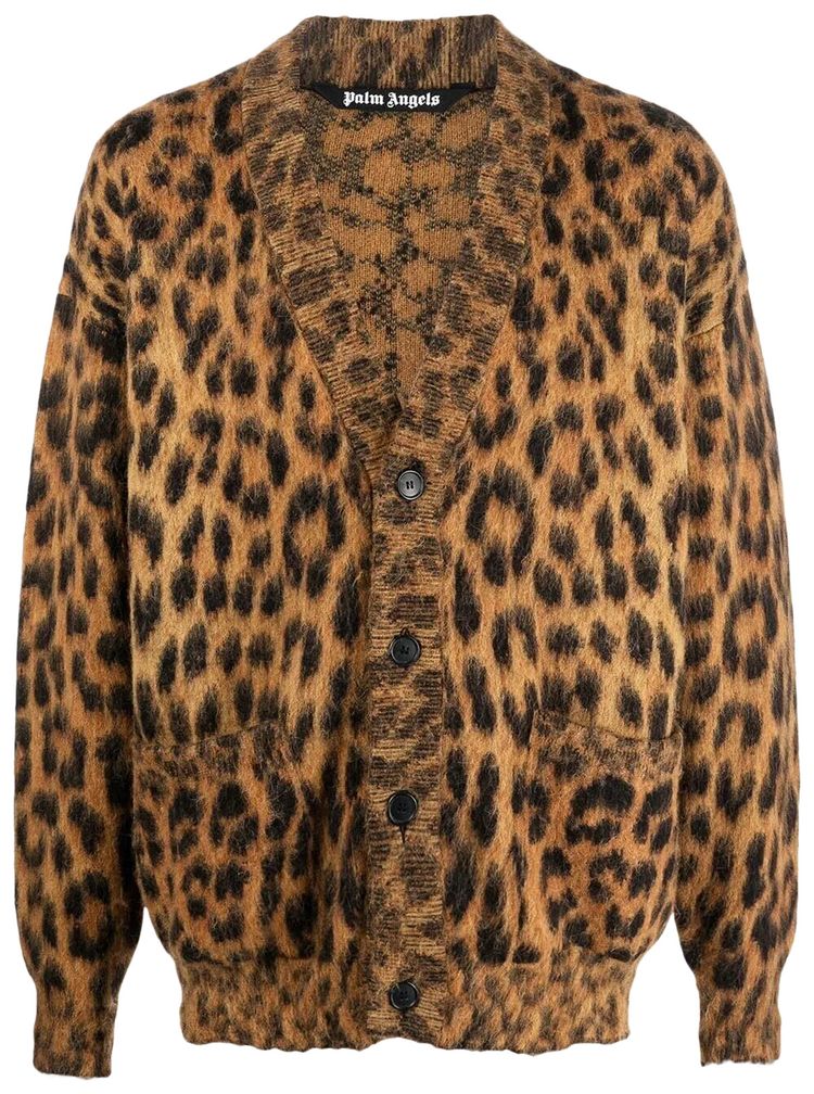 Palm Angels Animalier Brushed Cardigan BrownBlack
