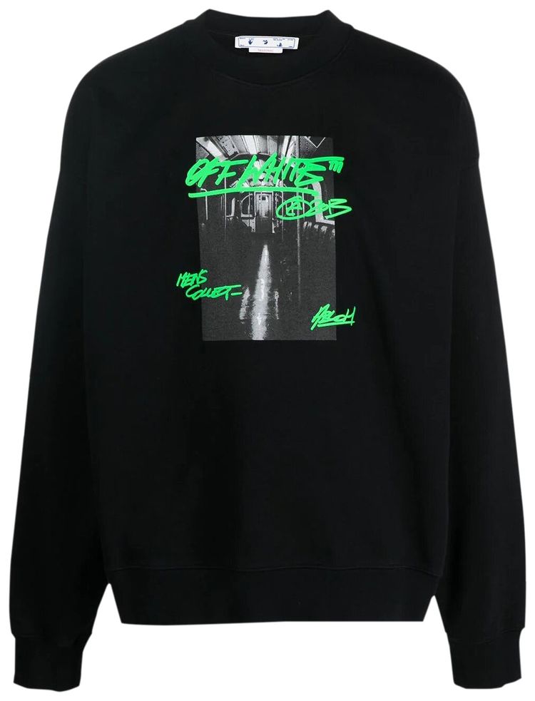 Off White Metro Type Skate Crewneck BlackGreen