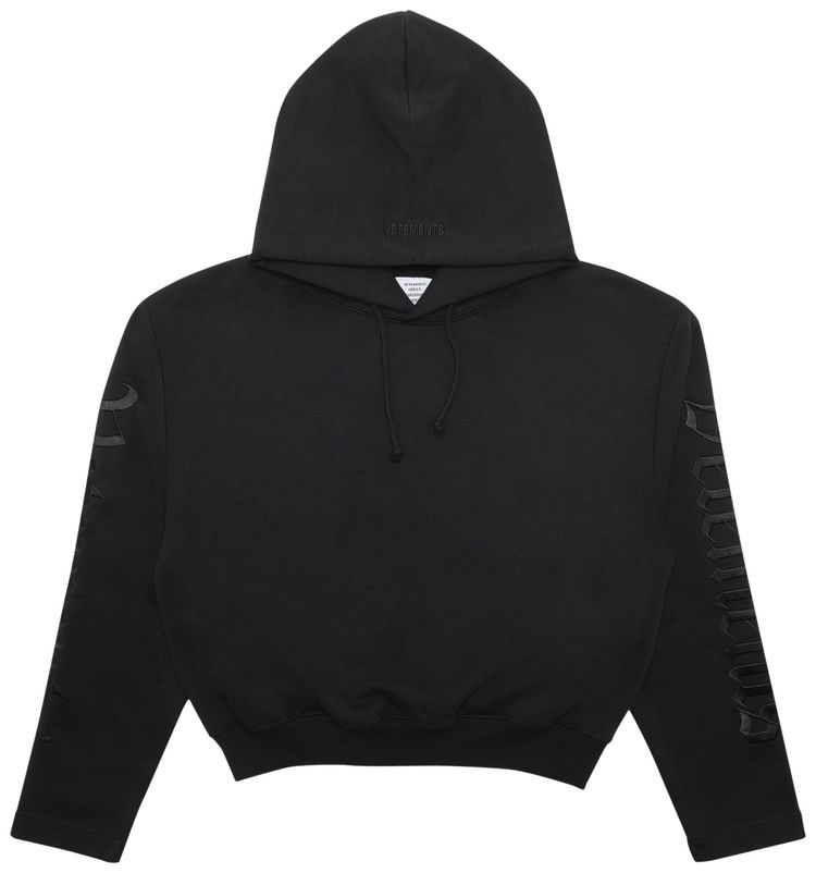 Vetements Gothic Font Cropped Hoodie Black