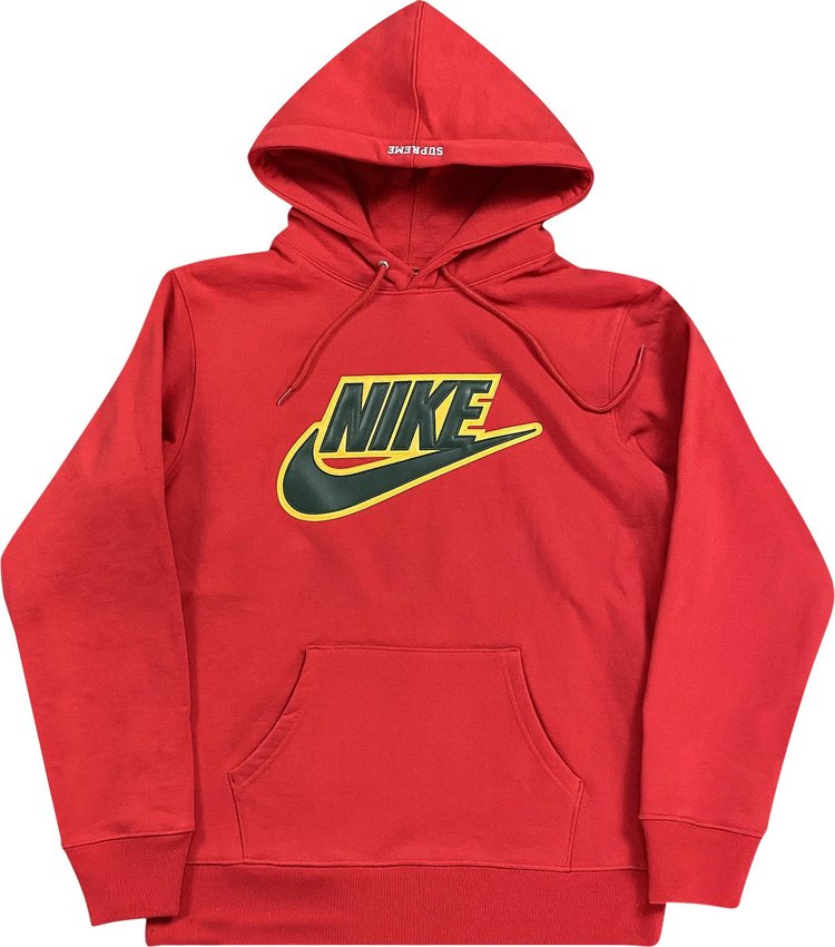 Supreme x Nike Leather Appliqué Hooded Sweatshirt Red 'Red