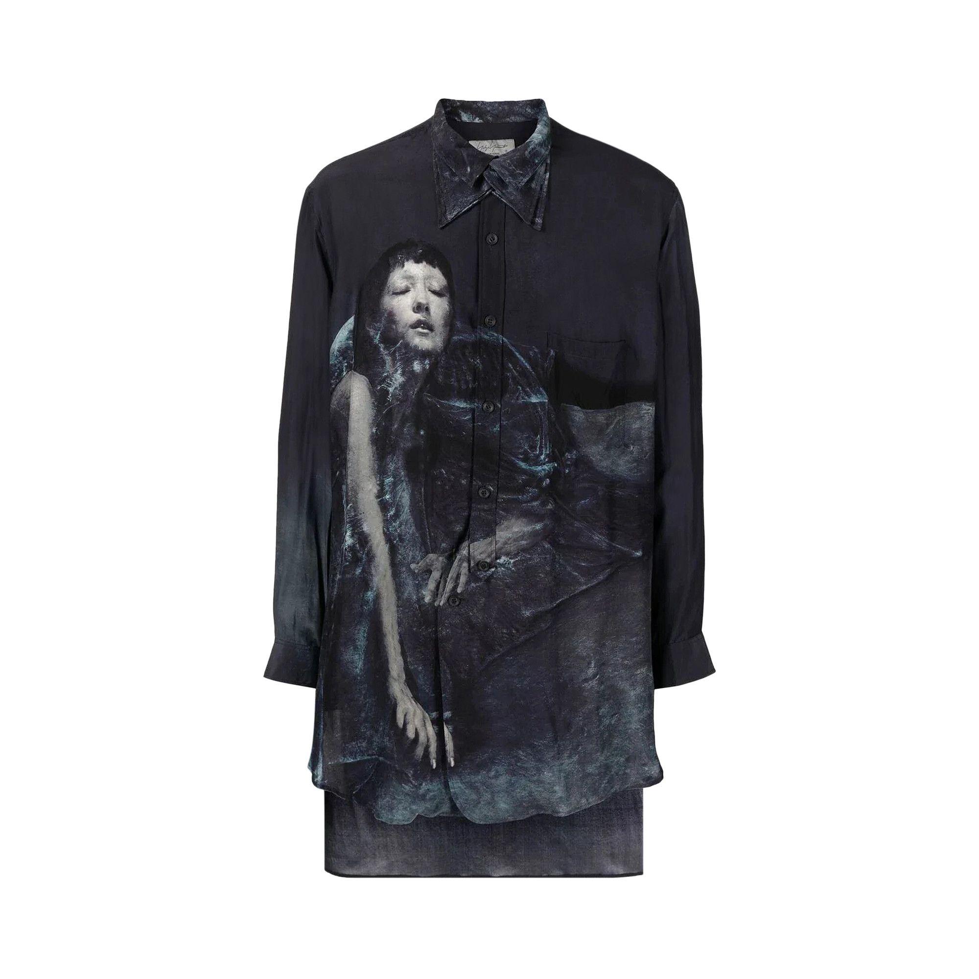 Buy Yohji Yamamoto Pour Homme Triple Collar Printed Shirt 'Navy